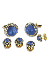 Sapphire Crystal Rhinestones Border Studs and Cufflinks Set
