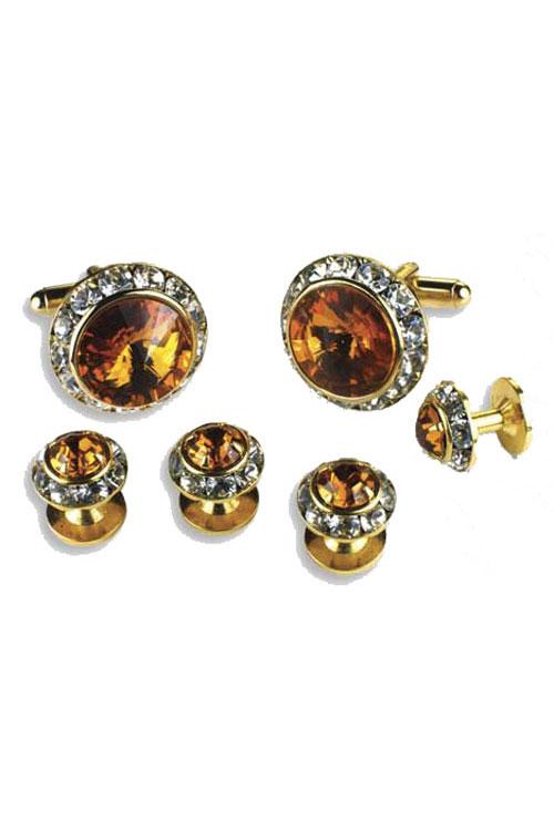 Topaz Crystal Rhinestones Border Studs and Cufflinks Set