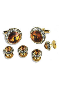 Topaz Crystal Rhinestones Border Studs and Cufflinks Set