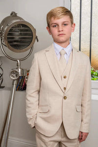 "Oasis" Kids Safari Sand Linen Suit (5-Piece Set)