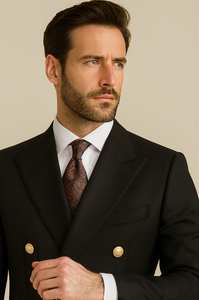 Double Breasted Blazer with Gold Buttons - Black Sport Coat