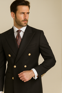 Double Breasted Blazer with Gold Buttons - Black Sport Coat