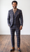 Statement Men's 3-Piece 100% Wool Tailored Fit Plaid Suit - Double Breasted Vest - Navy