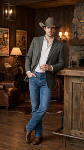 Mens Charcoal Gray Pinstripe Western Blazer – Classic Cowboy Style Jacket for Business, Formal and Smart Casual Wear