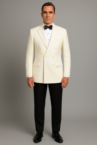 Ivory Double Breasted Tuxedo Dinner Jacket - Cream Dinner Jacket - Off White Tuxedos