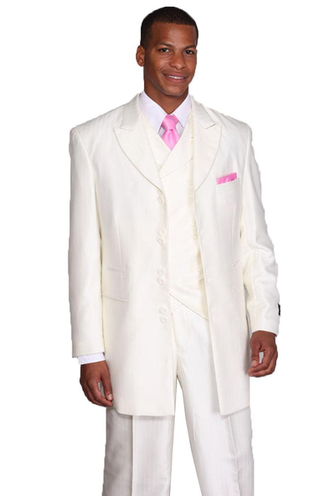 "Crisp Ivory Cream Tonal Herringbone Stripe Suit - Fortino Landi" - USA Men's Outlet