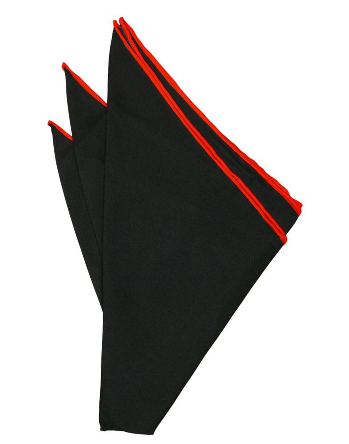 Black Silk with Red Hand Rolled Trim Pocket Square