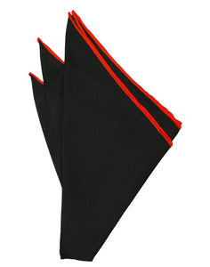 Black Silk with Red Hand Rolled Trim Pocket Square