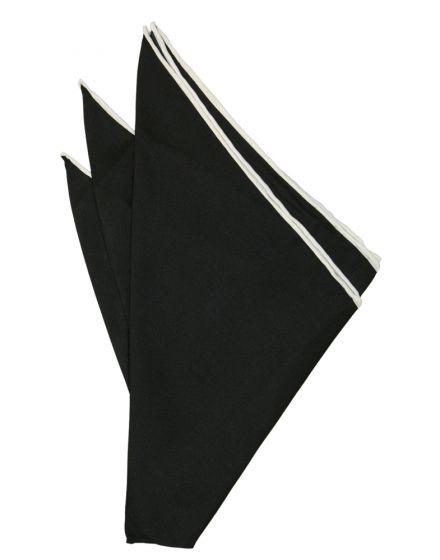 Black Silk with White Hand Rolled Trim Pocket Square