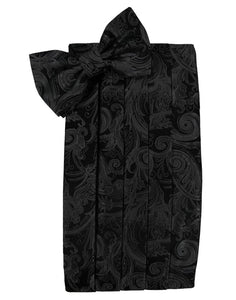 Black Paisley Silk Cummerbund & Bow Tie Set