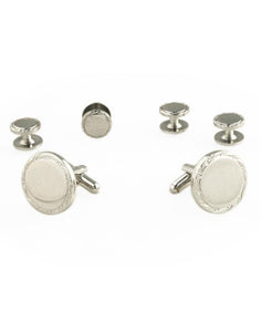 Engravable Silver Studs and Cufflinks Set