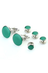 Green with Silver Trim Studs and Cufflinks Set
