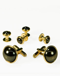 Hematite Dome with Gold Trim Studs and Cufflinks Set