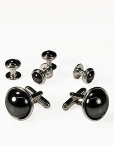 Hematite Dome with Silver Trim Studs and Cufflinks Set