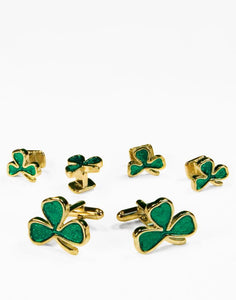 Irish Clovers Gold Studs and Cufflinks Set