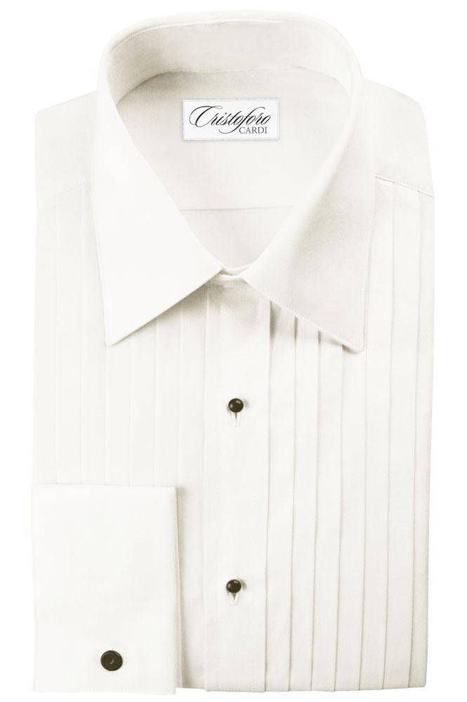 "Milan" Ivory Pleated Laydown Tuxedo Shirt