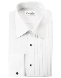 "Milan" White Pleated Laydown Tuxedo Shirt
