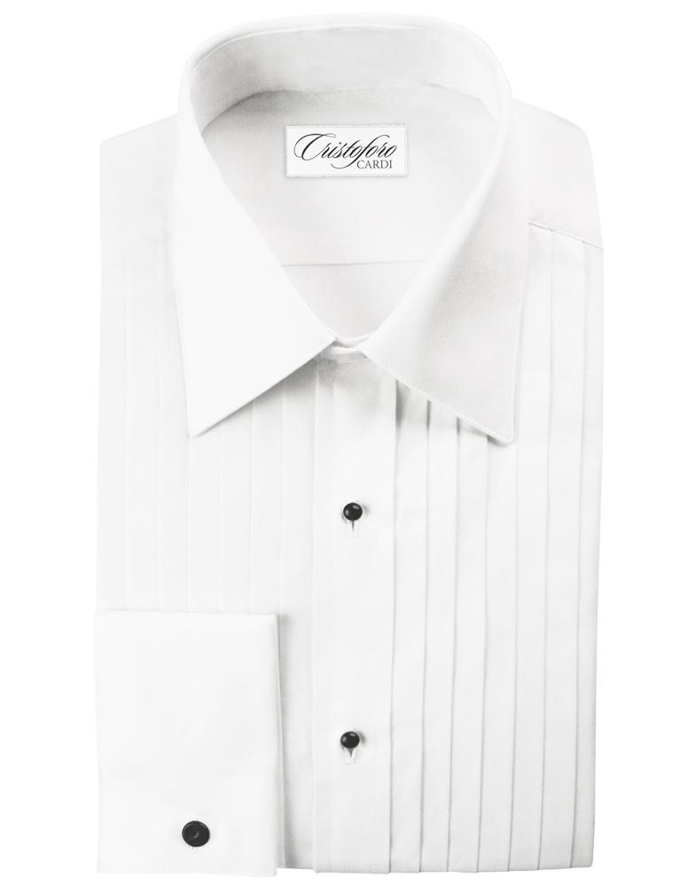 "Milan" White Pleated Laydown Tuxedo Shirt