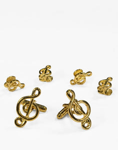 Musical G Clef Gold Studs and Cufflinks Set