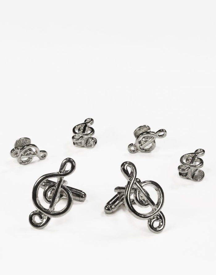 Musical G Clef Silver Studs and Cufflinks Set