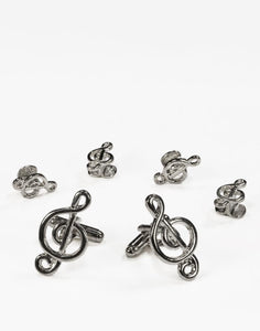 Musical G Clef Silver Studs and Cufflinks Set
