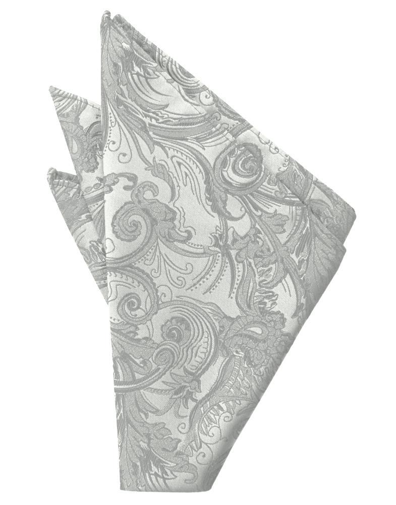 Platinum Paisley Silk Pocket Square