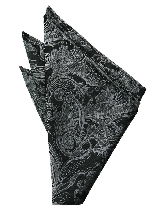 Silver Paisley Silk Pocket Square