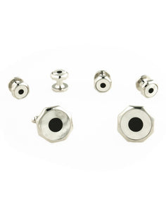 Target Onyx and Mother of Pearl Ring with Silver Octagon Edge Studs and Cufflinks Set
