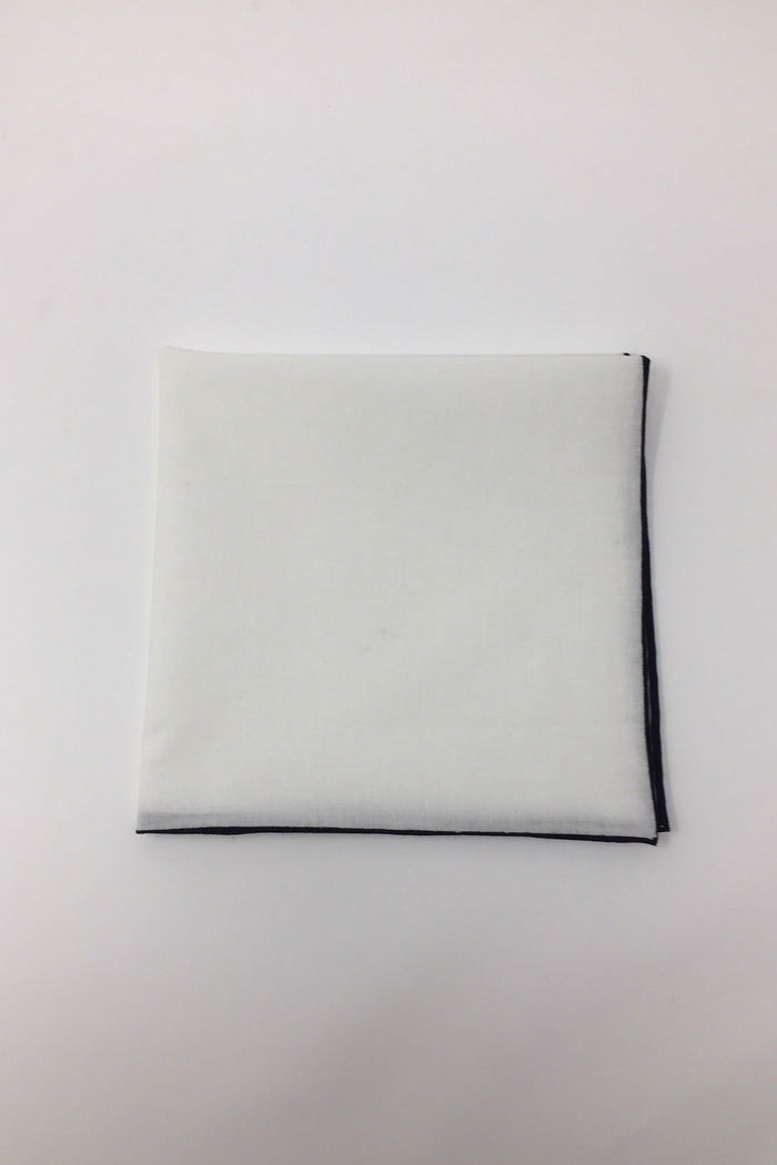 White Cotton with Black Border Pocket Square