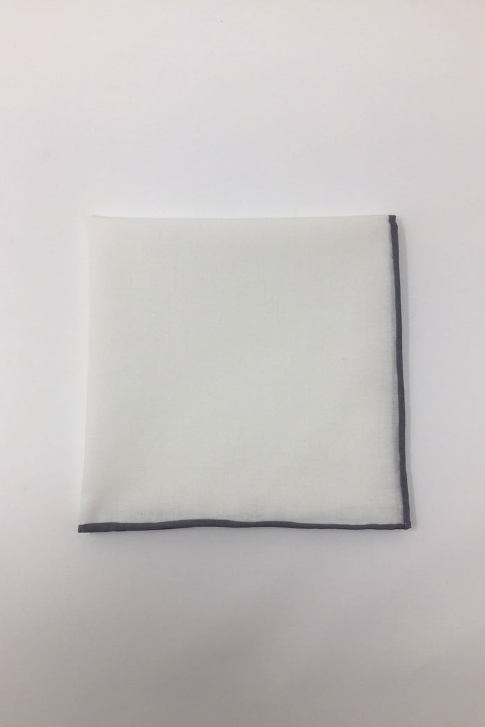 White Cotton with Grey Border Pocket Square