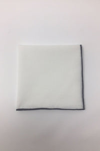 White Cotton with Grey Border Pocket Square