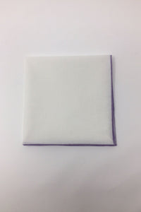White Cotton with Lavender Border Pocket Square