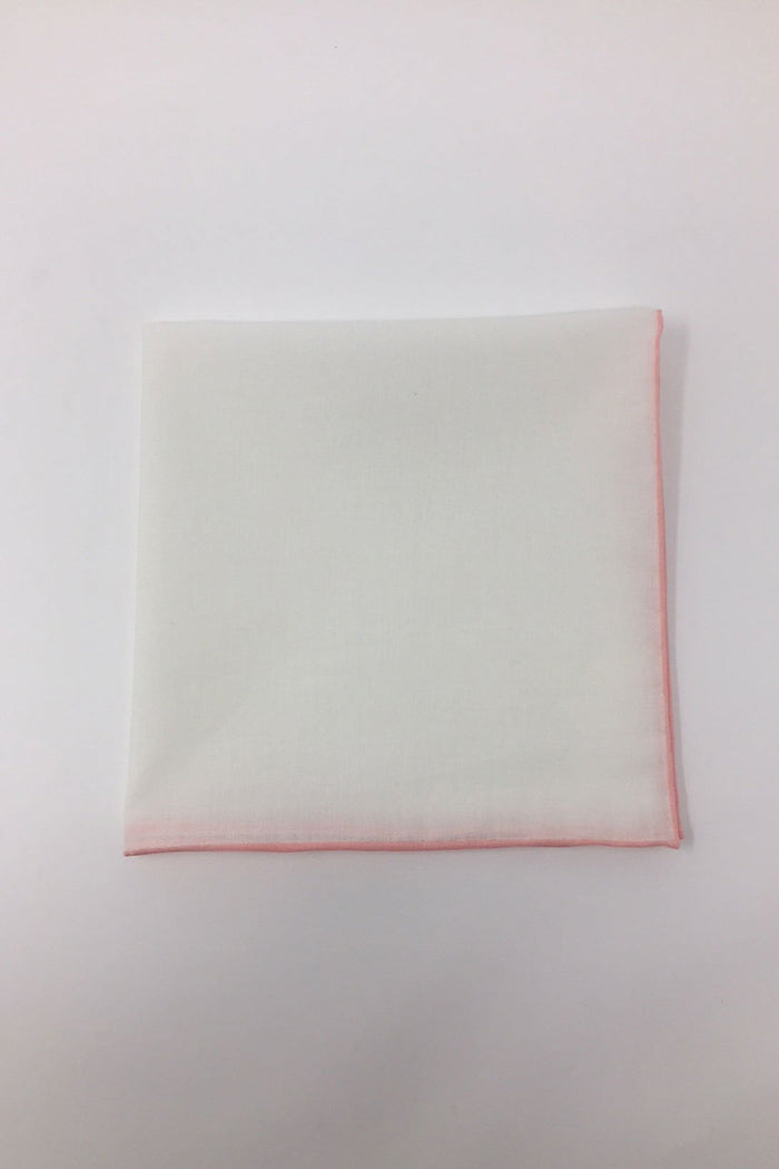 White Cotton with Pink Border Pocket Square