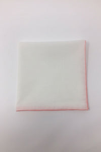 White Cotton with Pink Border Pocket Square