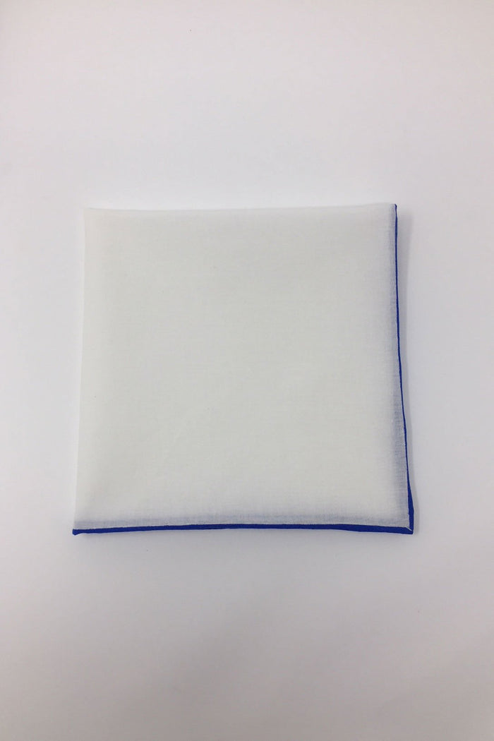 White Cotton with Royal Blue Border Pocket Square