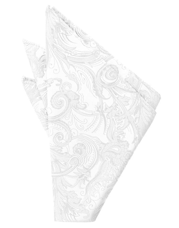 White Paisley Silk Pocket Square