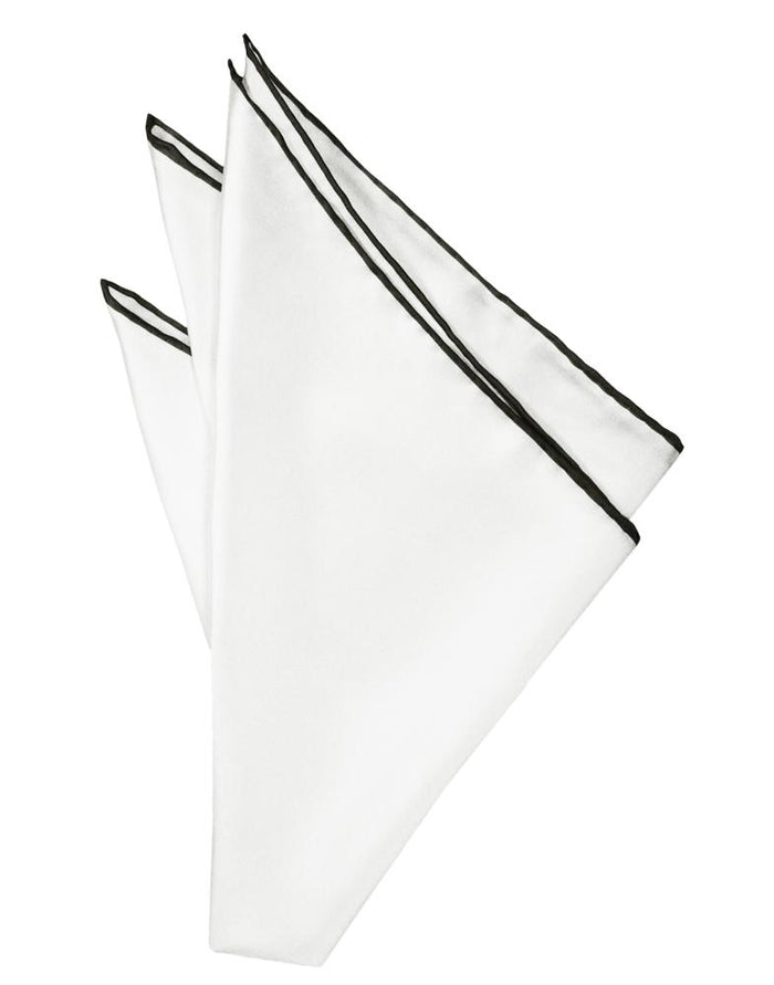 White Silk with Black Hand Rolled Trim Pocket Square