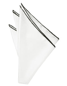 White Silk with Black Hand Rolled Trim Pocket Square