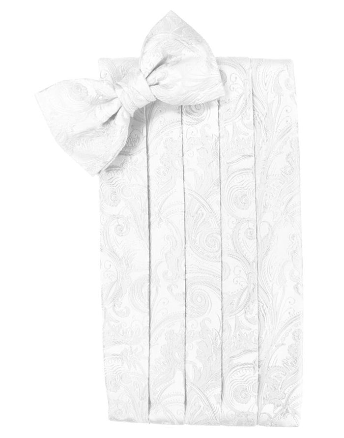 White Tapestry Silk Cummerbund & Bow Tie Set