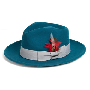 Crushable Acid Blue 100% Australian Wool Fedora Hat - Ferrecci USA 