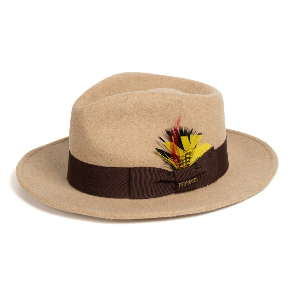 Crushable Beige Melange 100% Australian Wool Fedora Hat - Ferrecci USA 