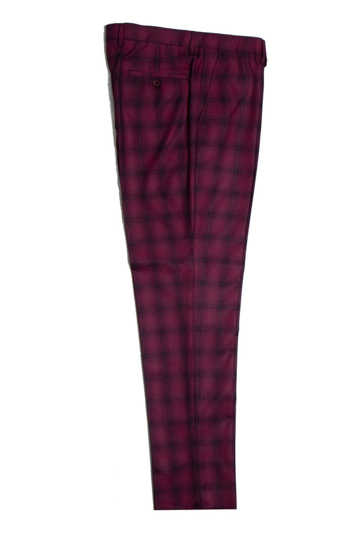 Men's Stacy Adams Burgundy Vested 2-Button Windowpane Plaid Suit