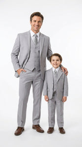 Dad and Son Suit – Father and Son Matching Light Gray 3-Piece Wedding Suits in Very Light Grey - Silver Ash Color
