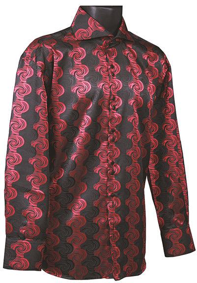 Daniel Ellissa Men's Black & Red Regular Fit Fancy Swirl Sports Shirt - USA Men's Outlet