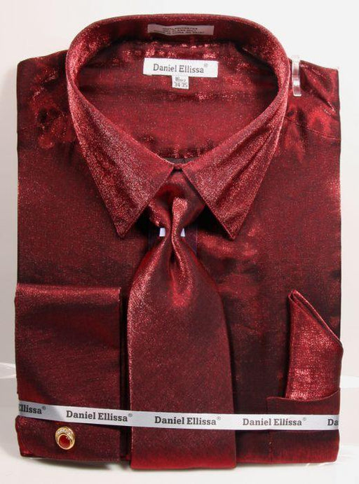 Daniel Ellissa Men's Burgundy Velvet Dress Shirt w/Looks-Match Tie Set - USA Men's Outlet