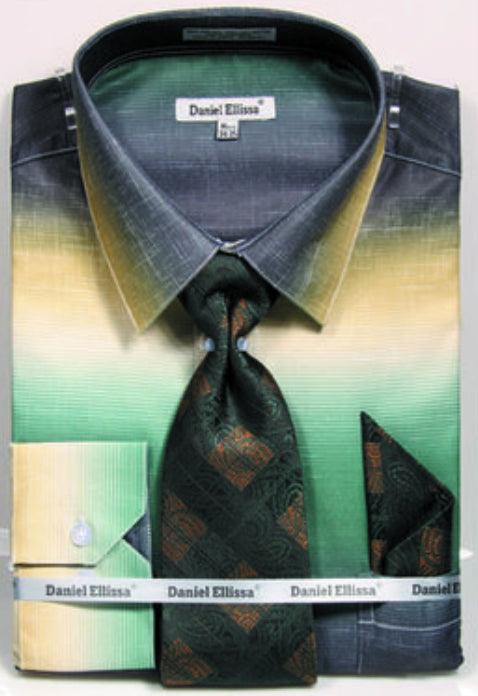 "Daniel Ellissa Men's Faded Print Dress Shirt & Tie Set in Green" - USA Men's Outlet