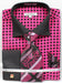 Daniel Ellissa Men's French Cuff Contrast Collar Lattice Dress Shirt & Tie Set - Black & Fuchsia - USA Men's Outlet