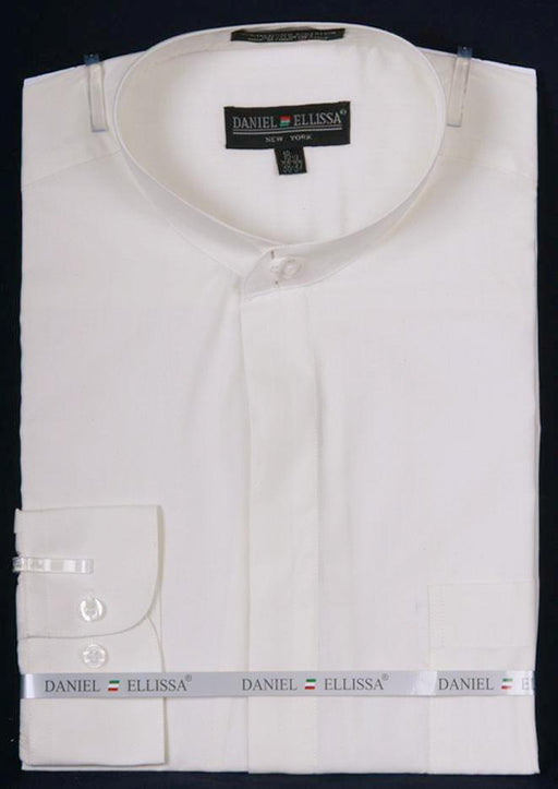 Daniel Ellissa Men's Ivory Classic French Dress Shirt w/ Banded Collar - USA Men's Outlet