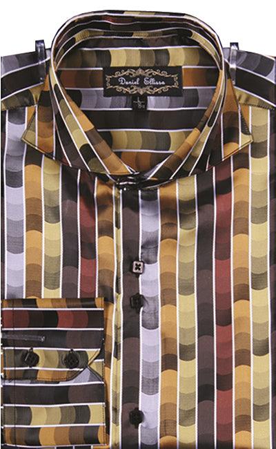 Daniel Ellissa Men's Luxe Gold Tonal Stripe Regular Fit Sports Shirt - USA Men's Outlet