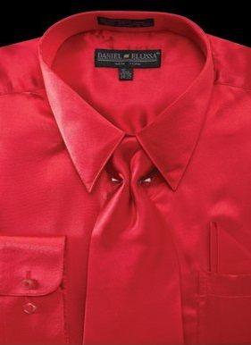 Daniel Ellissa Men's Red Satin Dress Shirt, Tie & Pocket Square Set - Regular Fit - USA Men's Outlet